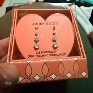 Addison Blvd., Sterling Silver And Crystal Earrings 4  Pairs